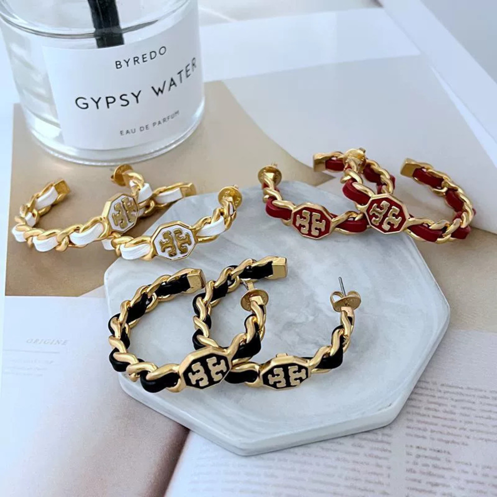 Tory Burch Vintage Colorful Leather Letter Metal Large Earrings